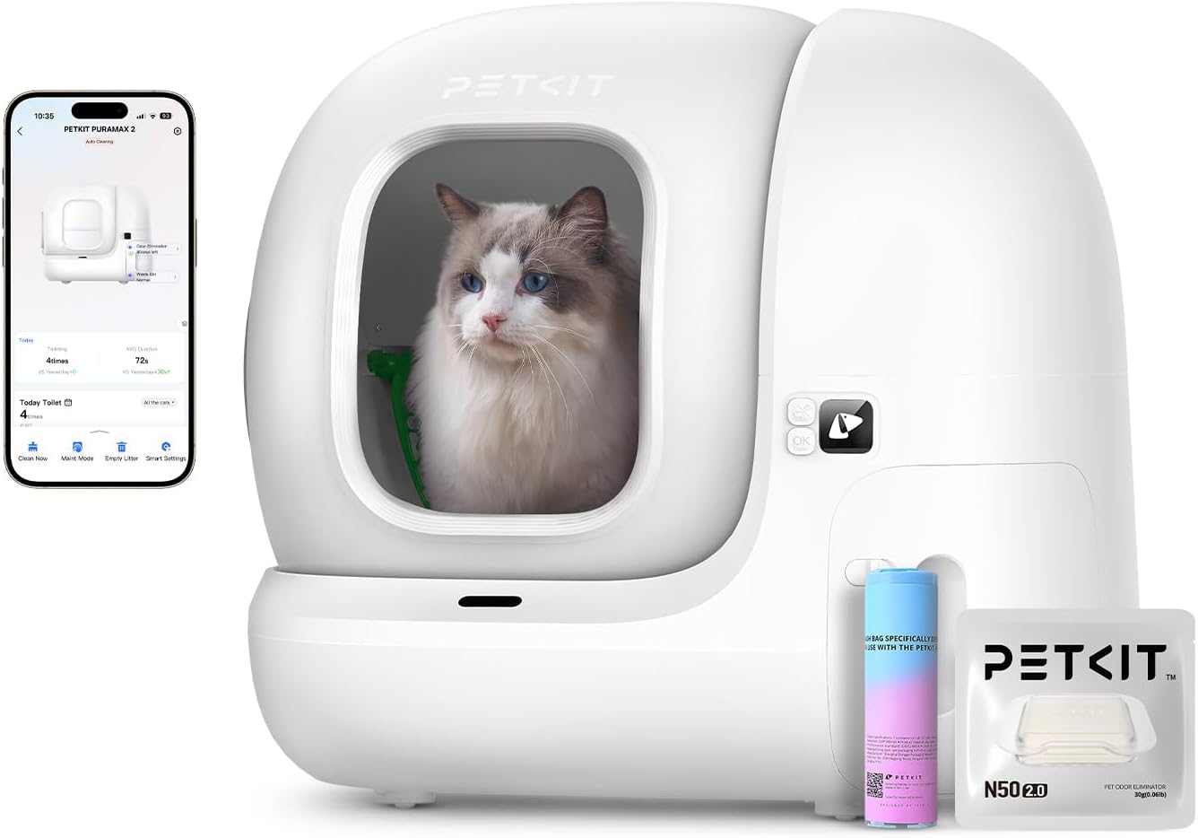 PETKIT Pura Max 2 Litiere Chat Autonettoyante, Bac à Litière Autonettoyante Amélioré, Anti-fuites/Anti-pincement/xSecure/Contrôle APP/pour Plusieurs Chats(Pas de Déodorant en Spray ou en Tampon) Pas de version spray déodorant T4-2