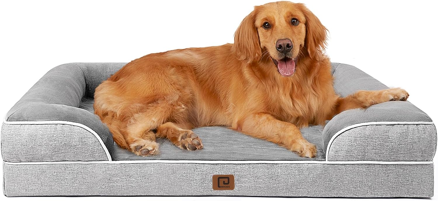 EHEYCIGA Panier Chien Grande Taille XL Orthopedique, Memoire de Forme Lit pour Chien Imperméable, Canapé pour Chien Dehoussable Lavable L 112 x l 81 x H 15 cm Gris