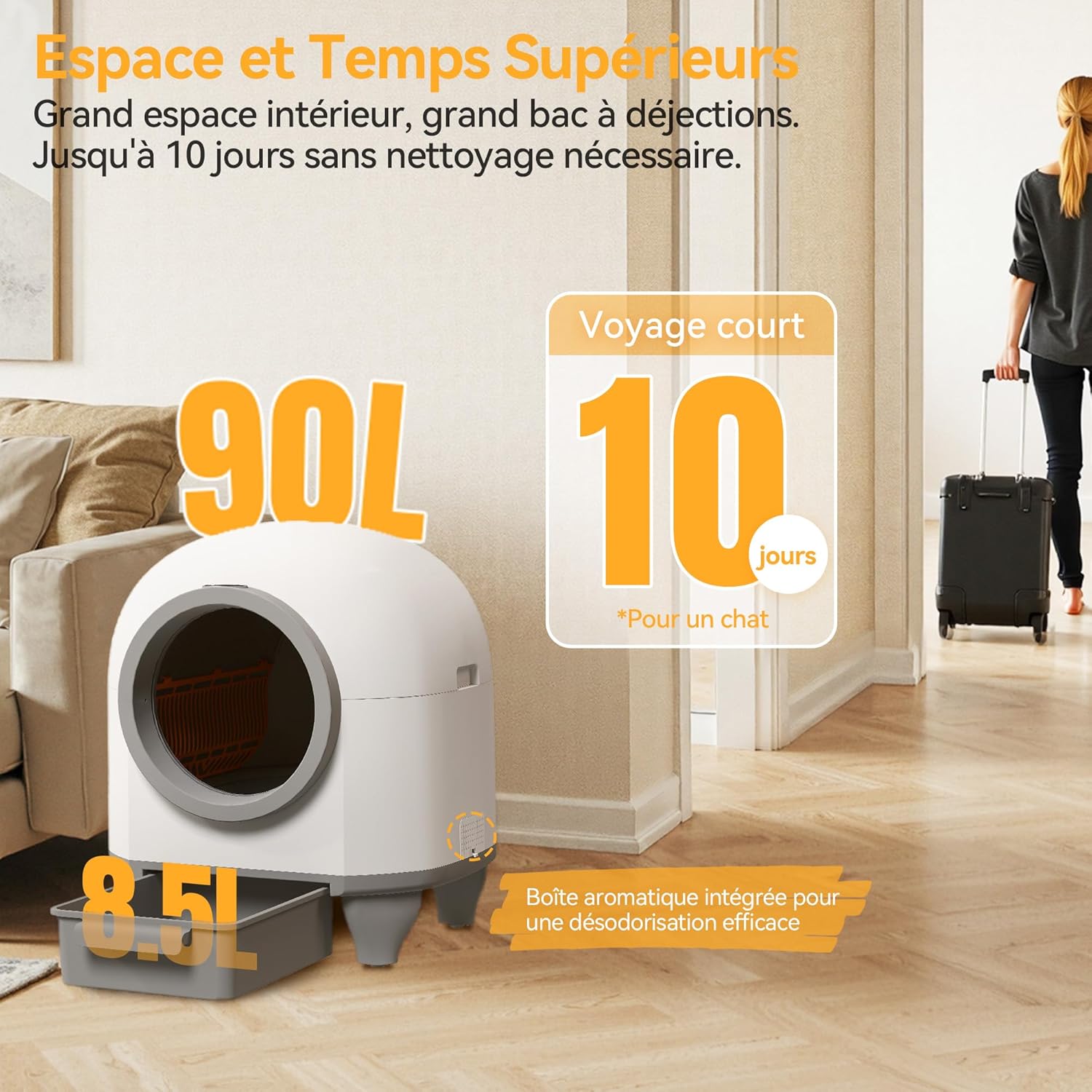 Devoko Litiere Chat autonettoyante Grande Capacité 90L - Automatique avec Contrôle par Appli et 9 Capteurs - Litiere Automatique pour Chat Auto nettoyante conçue pour Les Grands Chats (Max - 10kg)