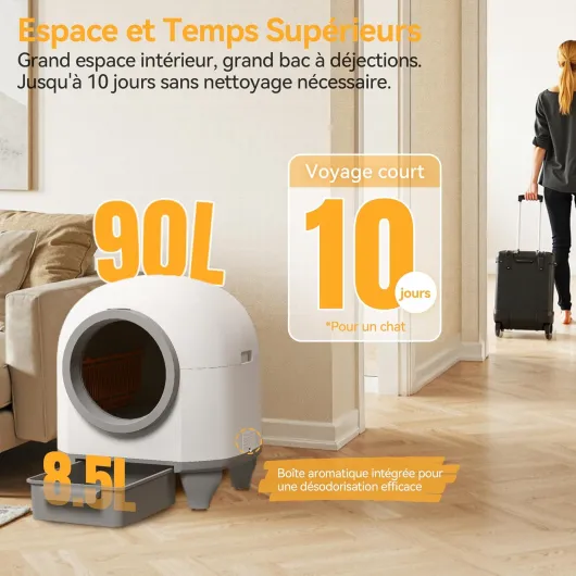 Devoko Litiere Chat autonettoyante Grande Capacité 90L - Automatique avec Contrôle par Appli et 9 Capteurs - Litiere Automatique pour Chat Auto nettoyante conçue pour Les Grands Chats (Max - 10kg)