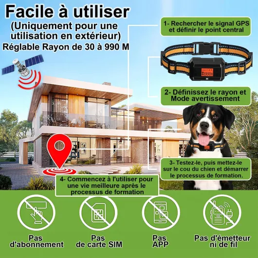 Collier Anti Fugue sans Fil GPS pour Chien pour Extérieur, 30-999M Réglable Amélioré Clôture Anti-Fugue, IPX7 Étanche Précise Chien Électrique Système Clôture, Nouvelle Puce Signal GPS Intelligente Noir+Orange