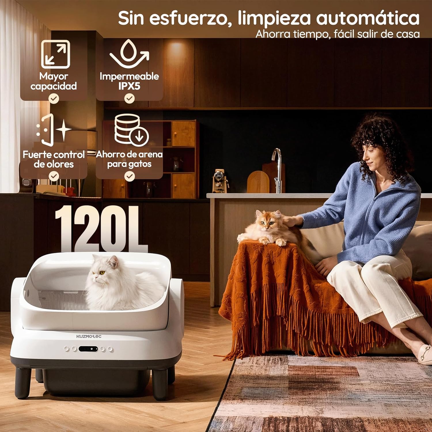 Litière Auto-Nettoyante 120L XXXL, Bac à Litière Automatique avec Application & Élimination des Odeurs, Litière Électrique pour Chat avec Protection 8-en-1, Idéal pour Grands Chats & Foyers Multi-Chat
