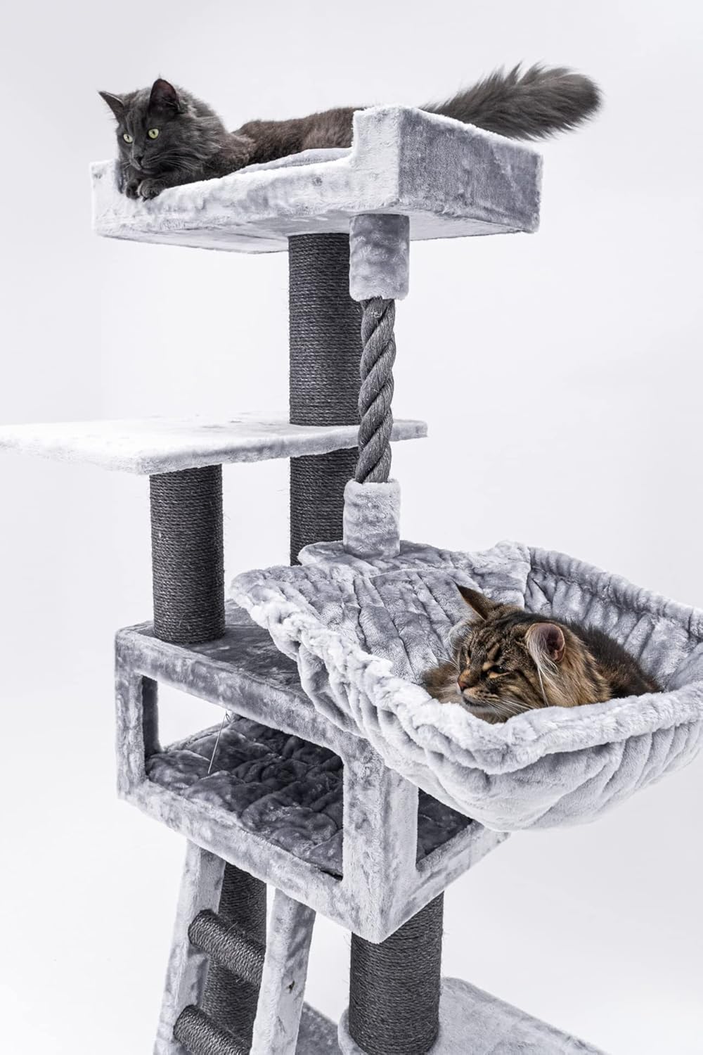 Arbre à Chat Geant, Parklane 175 cm, Couleur Gris, Arbre à Chat avec Hamac, Ø 12 et Ø 15 cm Poteaux de Sisal Naturel Gris,Violet