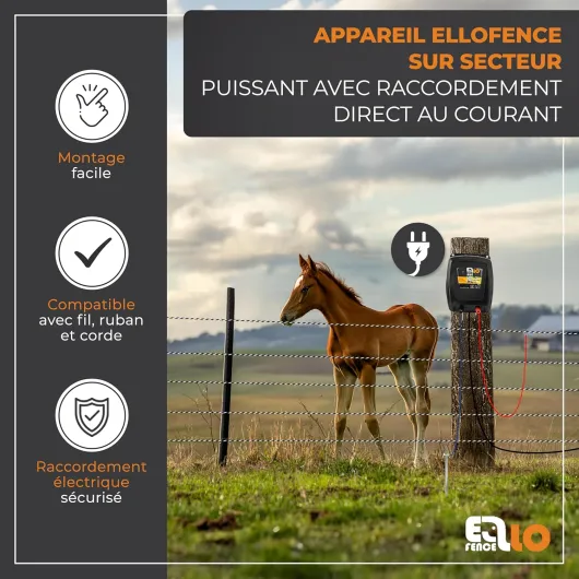 Électrificateur clôture électrique 230 V secteur (M60) – Extra puissant & silencieux – Appareil premium pour animaux domestiques et d’élevage – Avec indicateur de contrôle de clôture