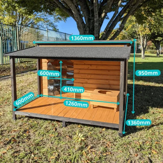 Animal Valley - Niche à Chien Berger Allemand avec Toit ouvrant Shingle et terrasse - Bois et Plastique - L 136 x l 136 x H 95 cm - Taille XXL - Beige et Gris - pour très Grands Chiens