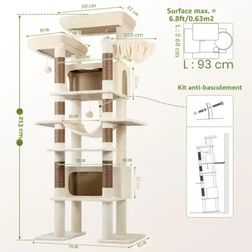 Test Globlazer Arbre à Chat XXL 213 cm : un gros arbre pour gros chats (et petits apparts)