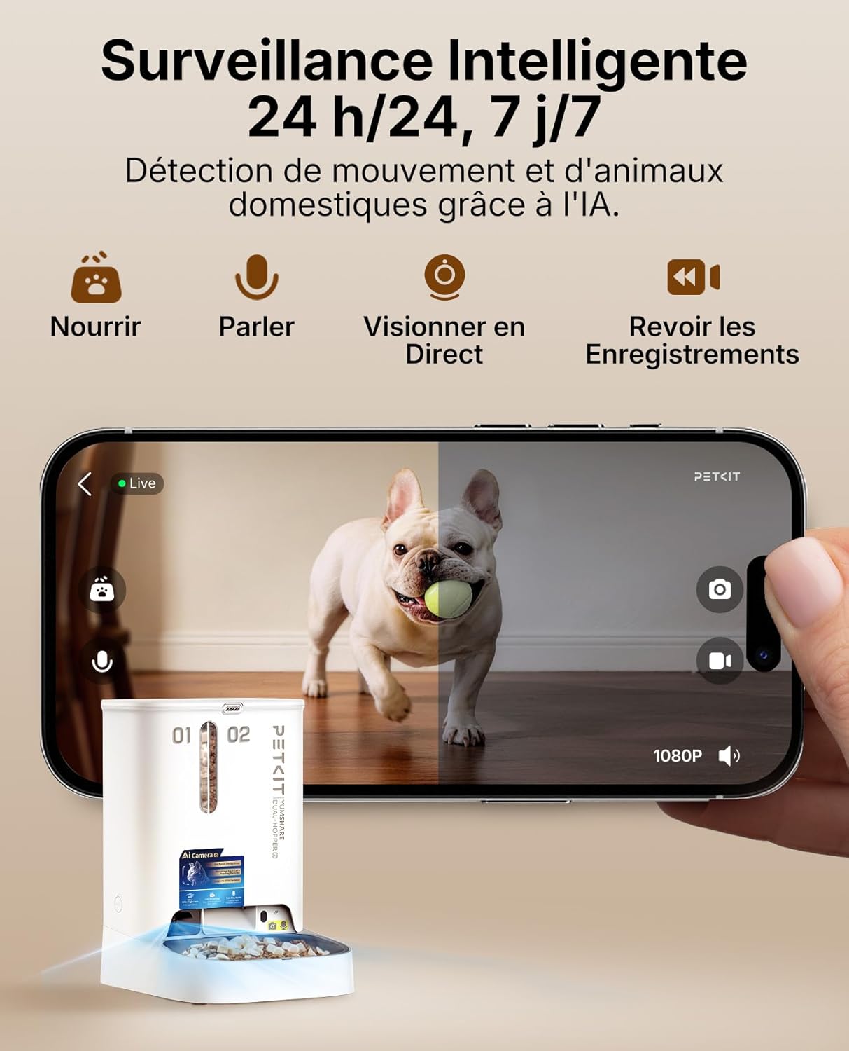 PETKIT YumShare Dual-Hopper 2 Distributeur Automatique de Croquettes pour Chat avec Caméra HD 1080P, Reconnaissance faciale Multi-Chats, Vision Nocturne, Wi-FI 2.4G& 5GHz, Contrôle Via App, 5L