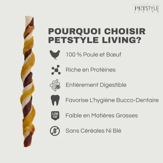 Bâtonnets à Mâcher au Poulet et Bœuf - Collation pour Chien - 12,5cm - 100 pièces Poulet & Bœuf 100 Pièces