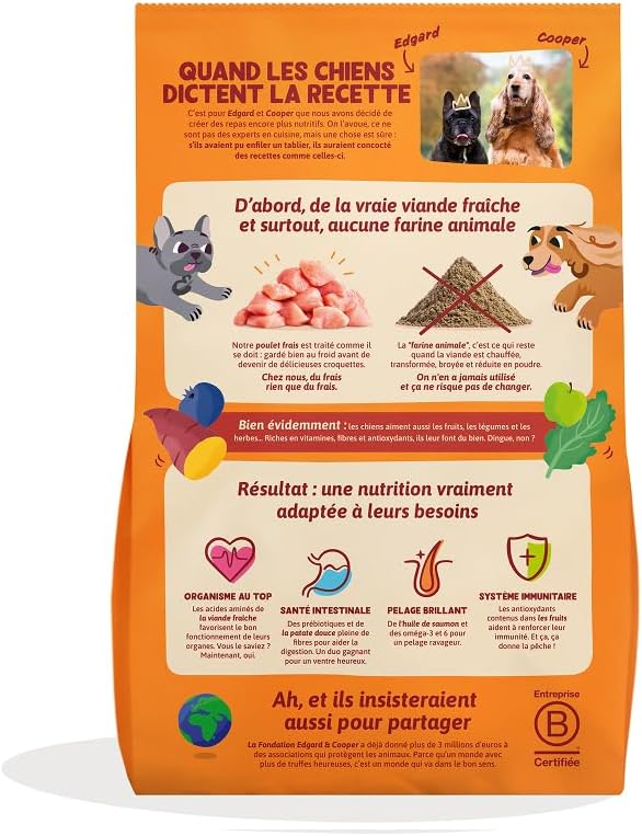 Edgard & Cooper Croquettes Chien Sans Céréales Pour Chiens Adultes Large (12kg), Poulet Frais, Teneur En Fibres Equilibrée Pour Ventres Heureux, Recette Naturelle, Jamais De Farine Animale