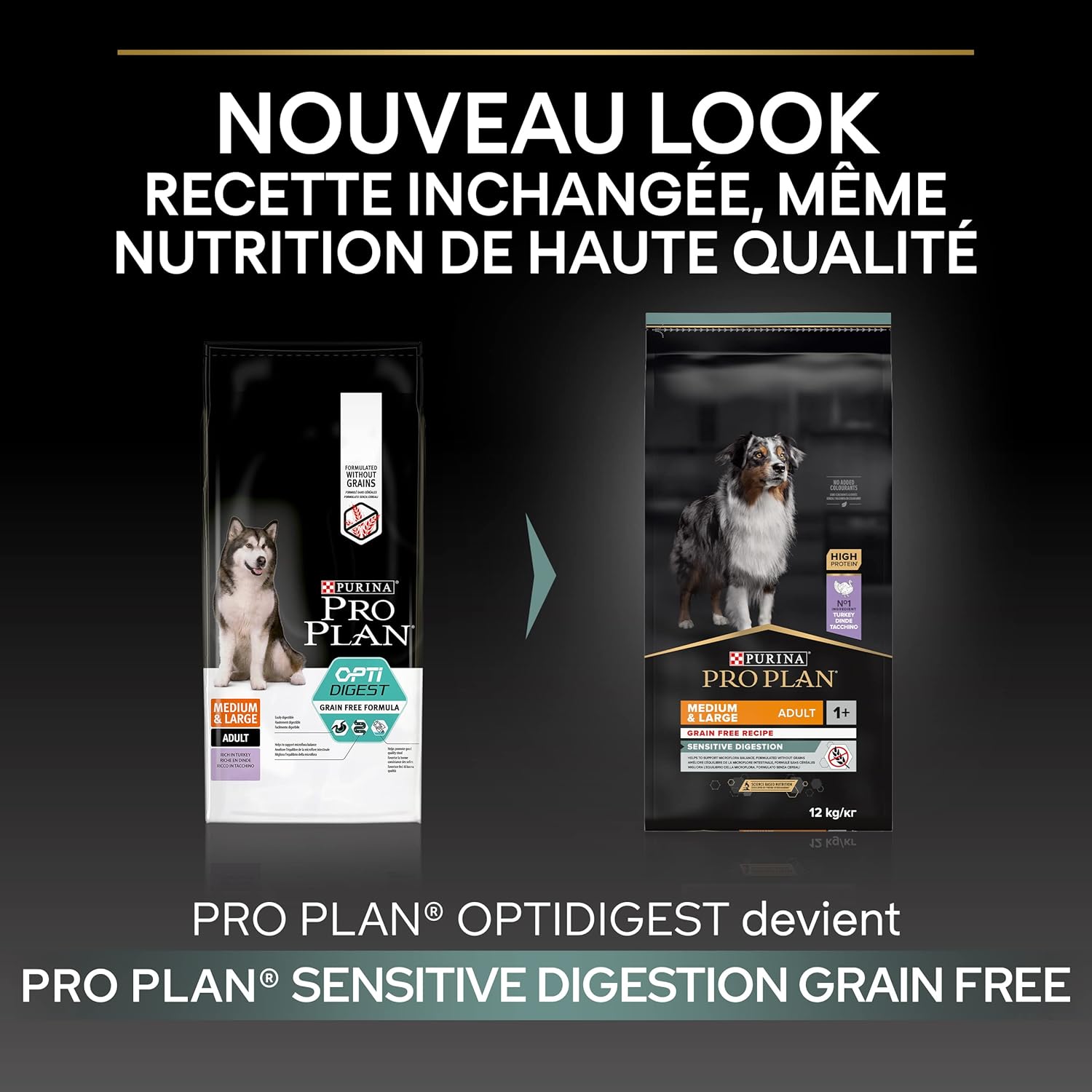 PURINA PRO PLAN - Sensitive Digestion - Croquettes complètes sans céréales pour chien adulte de grande et moyenne taille à Digestion Sensible - Favorise un système digestif sain - Dinde - Sac - 12kg 12 kg (Lot de 1)
