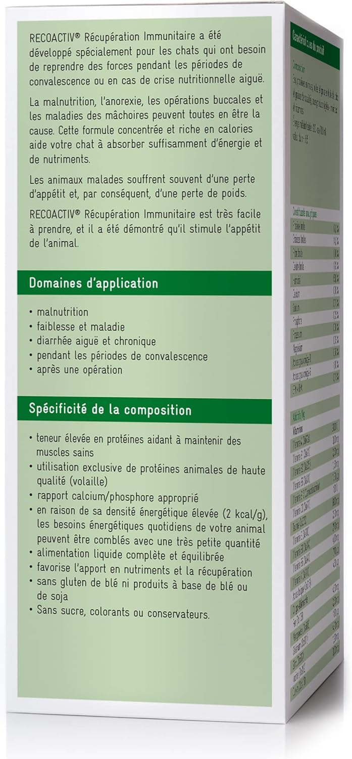 Recovery Immunitaire pour Chats, 1 x 280 ML, Alimentation diététique complète hautement calorique en Cas de dénutrition et de Convalescence Ainsi pour la Prise de Poids