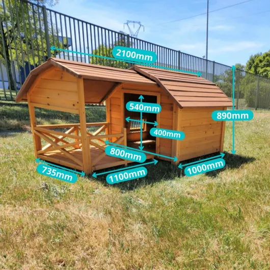 Animal Valley - Niche pour Chien Cheyenne avec terrasse - Bois - L 212 x l 99 x H 88,5 cm - Taille XL - Beige et Marron - pour Grands Chiens
