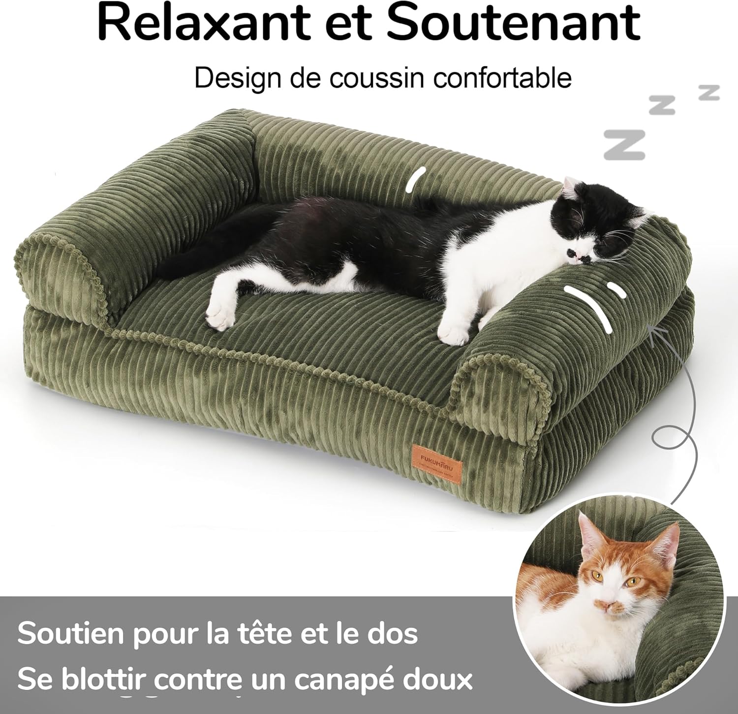 Panier Chiens Chats, Coussin Chien Dehoussable et Lavable, Canapé Antidérapant pour Petits Chiens et Chat, 72 x 52 x 22 cm, Vert M Vert