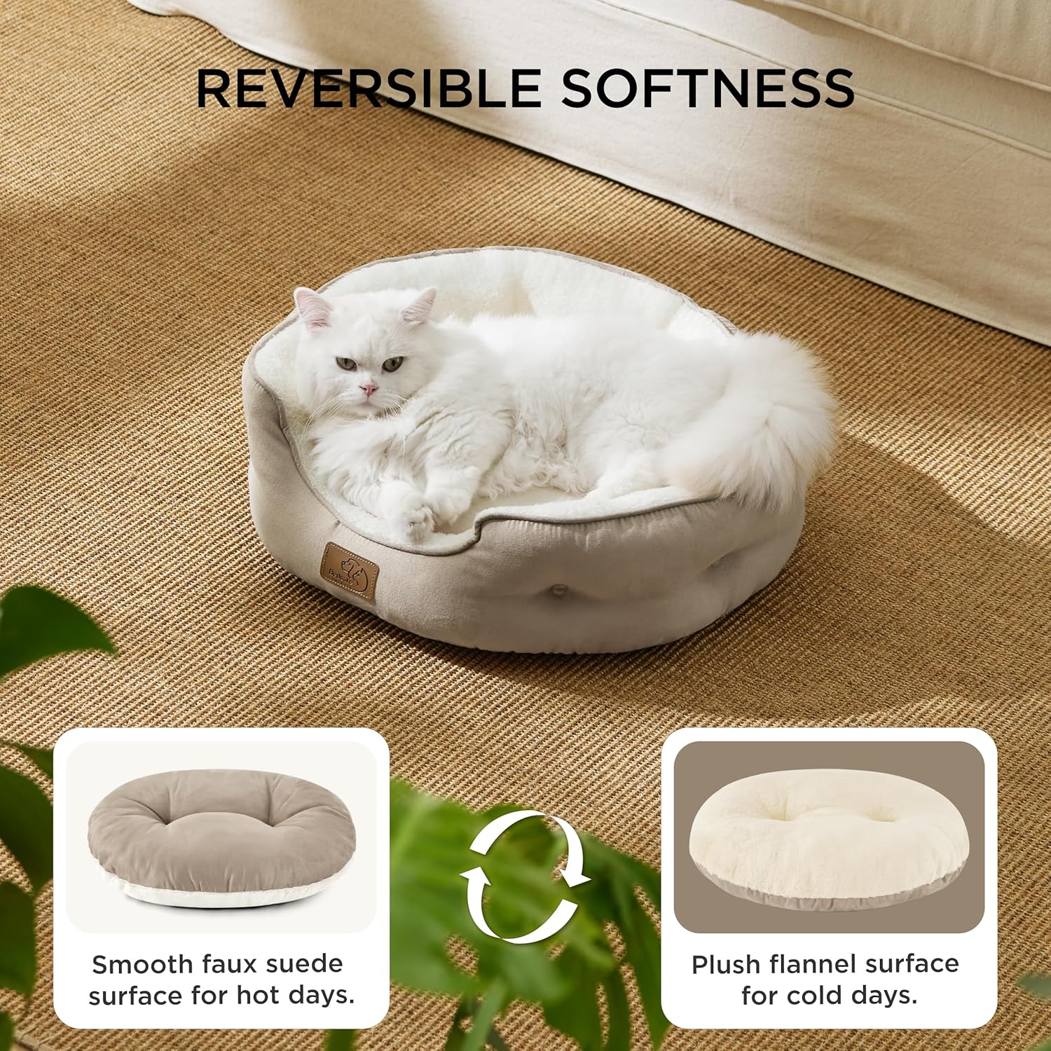 Lit Lavable pour Chats - Canapé Antidérapant d'Intérieur, Rond Chameau 51x48x15cm Chameau L 51 x l 48 x H 15 cm