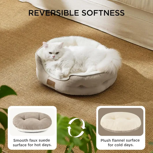 Lit Lavable pour Chats - Canapé Antidérapant d'Intérieur, Rond Chameau 51x48x15cm Chameau L 51 x l 48 x H 15 cm