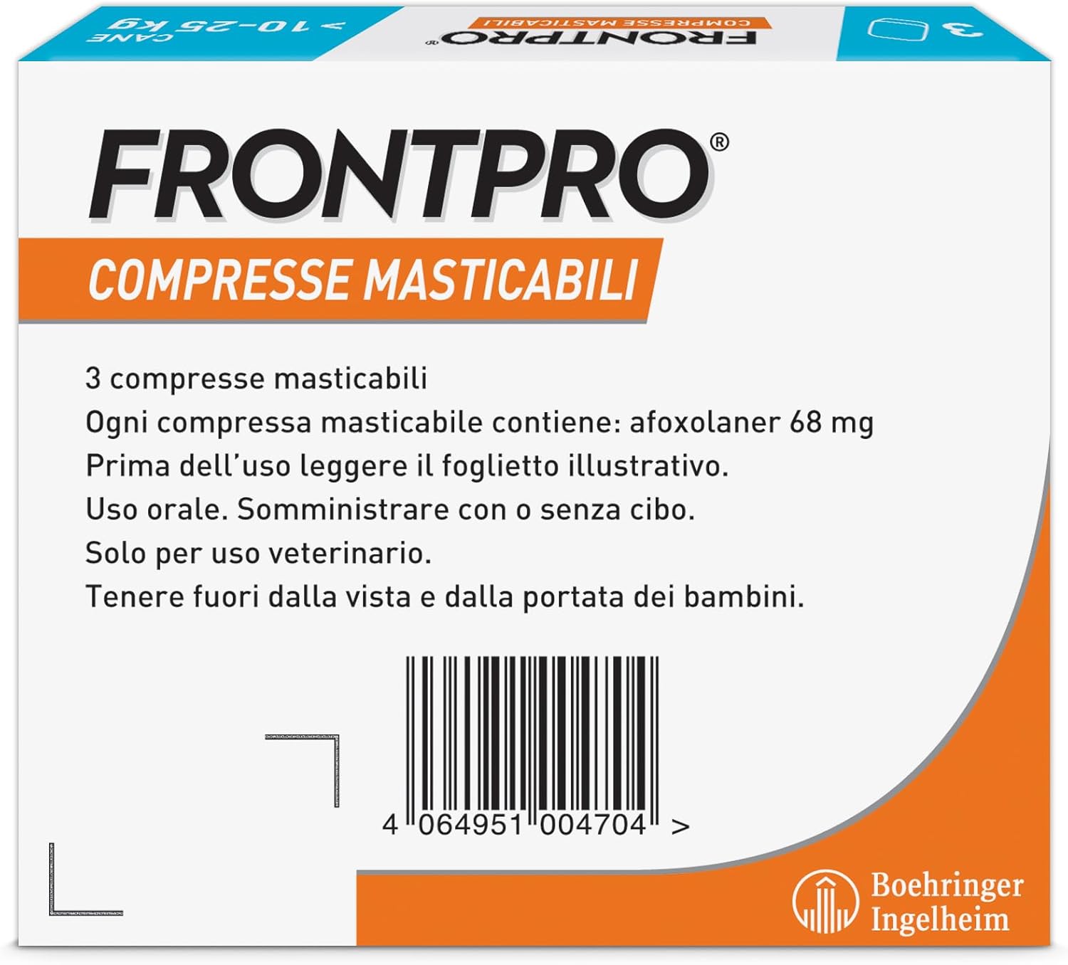 FRONTPRO*3CPR 10-25KG 68MG Compresse Masticabili Per Cani 10kg-25kg 3 comprimés