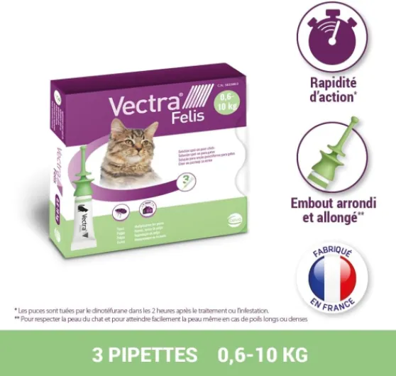Vectra® Felis Solution Spot-on pour Chats - 3 pipettes