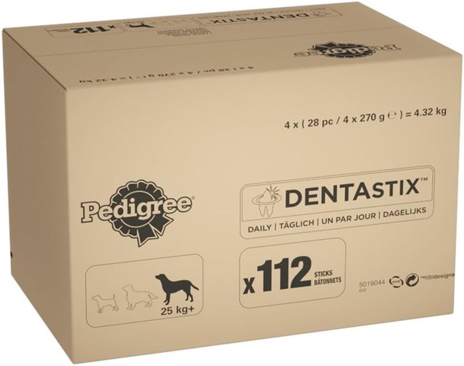 DENTASTIX 112 Bâtonnets à Mâcher pour Grand Chiens 25kg+, 16 Sachets de 7, Saveur Poulet et Bœuf, Détartrage Dentaire Chien, Soins Dentaires pour Chien