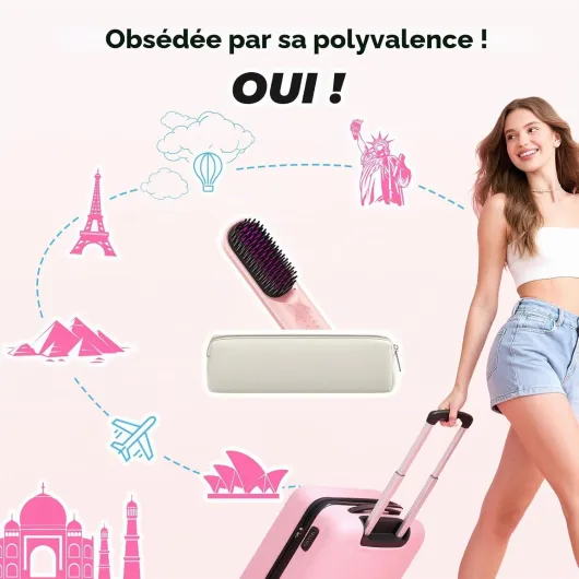 Bopcal Brosse Lissante Sans Fil 10000 mAh - 3 en 1 Brosse Lissante pour Cheveux avec des Millions d'ions Négatifs, Chauffage Rapide, pour Voyage & Powerbank Pink