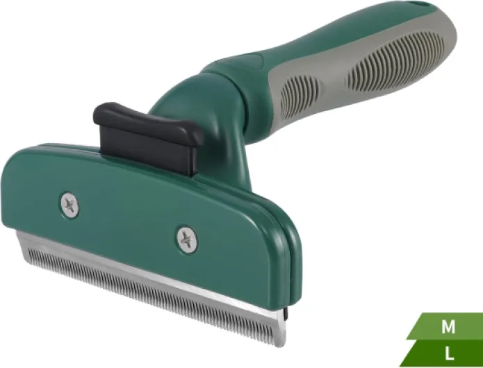 Brosse Chien et Chat avec Bouton Autonettoyant, Peigne Anti-Mue pour Sous-Poil, Brosse de Toilettage pour Poils Morts et Petits Nœuds, Animaux à Poil Court (Vert Olive, L) L Vert olive