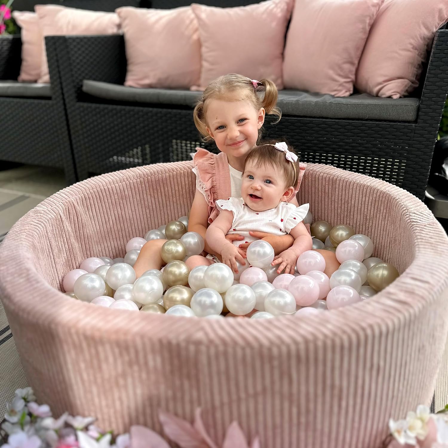 Piscine Bebe 90x30cm avec 200 Boules - Piscine a Balle pour Bébé et Enfant - Piscine Enfant de Haute Qualité pour Jeu et Développement - Lavable Vert : Perle/Menthe Perlée/Or
