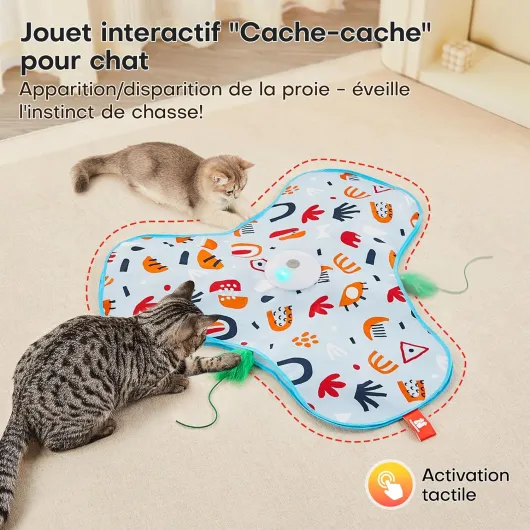 Potaroma Jouet Chat Interactif avec Plumes, Cache-Cache et Chasse, Jouet Automatique pour Chaton & Chat Adulte, Rechargeable USB, Couineur de Souris, Jouet Électronique d'Intérieur Housse Florale