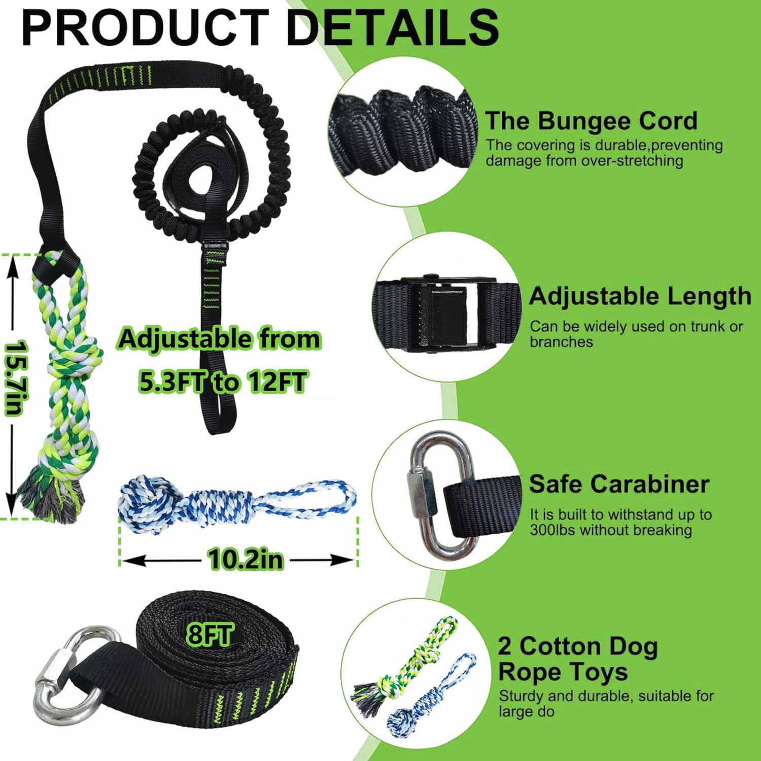 Jouet élastique interactif à Suspendre pour Chiens de Petite, Moyenne et Grande Taille pour Tirer à la Guerre, Exercice de Traction et Jeu en Solo, entraînement aux morsures, Jouet pour Chien Elastic Cord Bungee