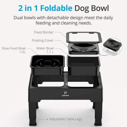 Gamelles Surélevées de 4 Hauteurs Ajustables, Support avec Gamelle Anti-Glouton et Gamelle Eau Anti-Éclaboussure pour Chien de Taille Moyenne et Grande 1 Gamelle Inox Anti-glouton