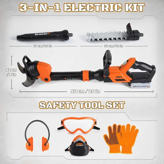 Outils de Jardin pour Enfants 3 en 1 - Débroussailleuse Enfant, Souffleur Enfant & Tronconneuse Enfant, Jouets de Jeu Imaginaires à L'extérieur & à L'intérieur pour Garçons Filles, Jouet Enfant 3 Ans