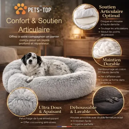 Test One PETS-TOP Coussin Chien Déhoussable 80 cm : un gros donut bien moelleux pour les chiens moyens
