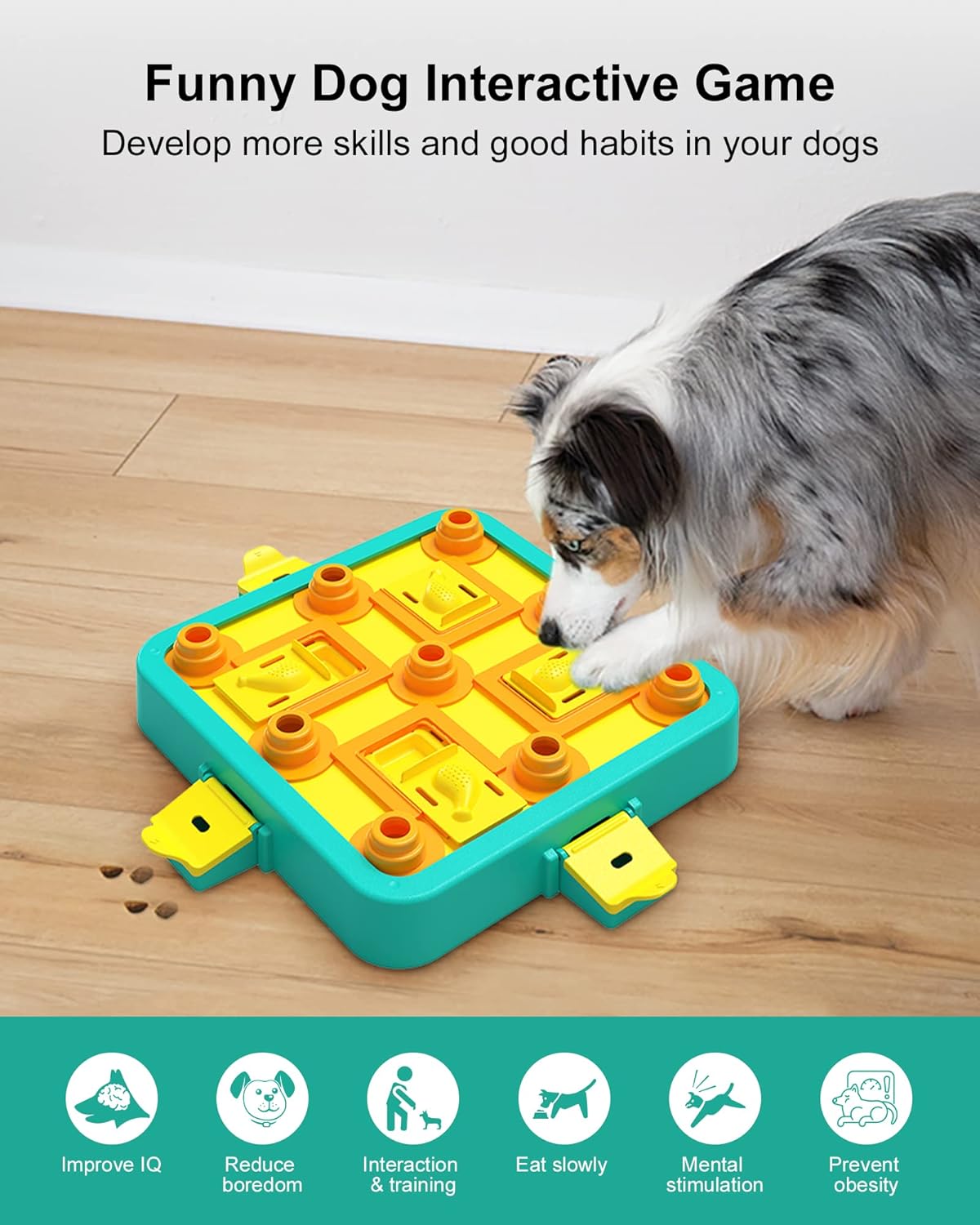 Jouet Chien Occupation, Jouet Interactif Chien pour L'entraînement du QI, Stimulation du Cerveau, Puzzle pour Chien pour Chiens de Petite, Moyenne et Grande (Niveau 3 en 1) Bleu & Jaune