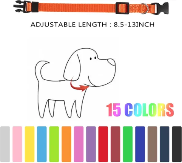 Colliers Chats et Chiots, 15 Pièces Collier pour Chien Collier Personnalisé en Nylon Réglable avec Boucle Anti étranglement pour Chaton Petit Animal Naissance Identification(M:21,5-34cm)