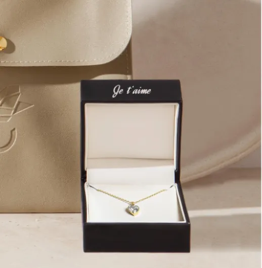 Amoonic Collier Cœur Femme Or (Argent 925 plaqué Or) Zircon Pendentif Coeur - Idée Cadeau Femme Anniversaire - Boîte à Bijoux avec Message *Je t’aime* - Chaîne Longeur 45-50cm - Cadeau d'Amour