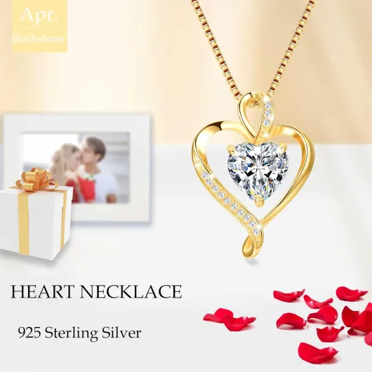 Collier Coeur pour Femme en Véritable Argent Sterling 925/Laiton Or Rose Pendentif D'amour pour Femme Collier Cadeaux Elle Cadeau Fete Des Meres Cadeau de Noël Anniversaire Argent sterling-Or-04-Avril