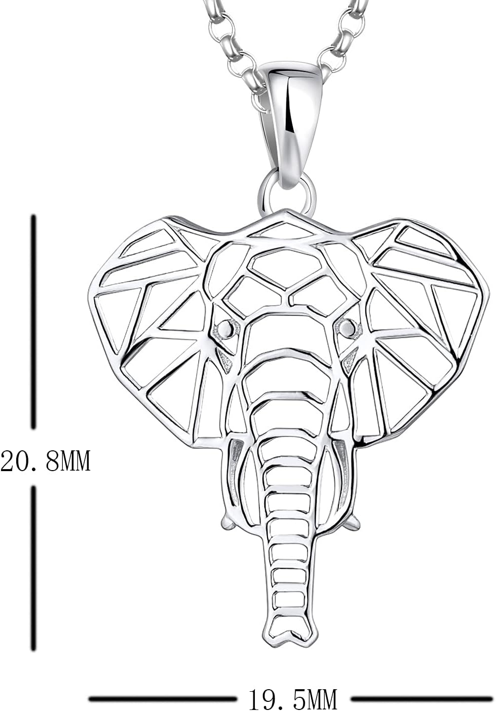 Collier Pendentif éléphant chanceux Argent 925/1000 Femme, Collier Amulette Géométrie avec plaqué or blanc Famille couleur or blanc