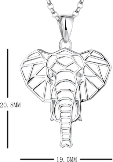 Collier Pendentif éléphant chanceux Argent 925/1000 Femme, Collier Amulette Géométrie avec plaqué or blanc Famille couleur or blanc