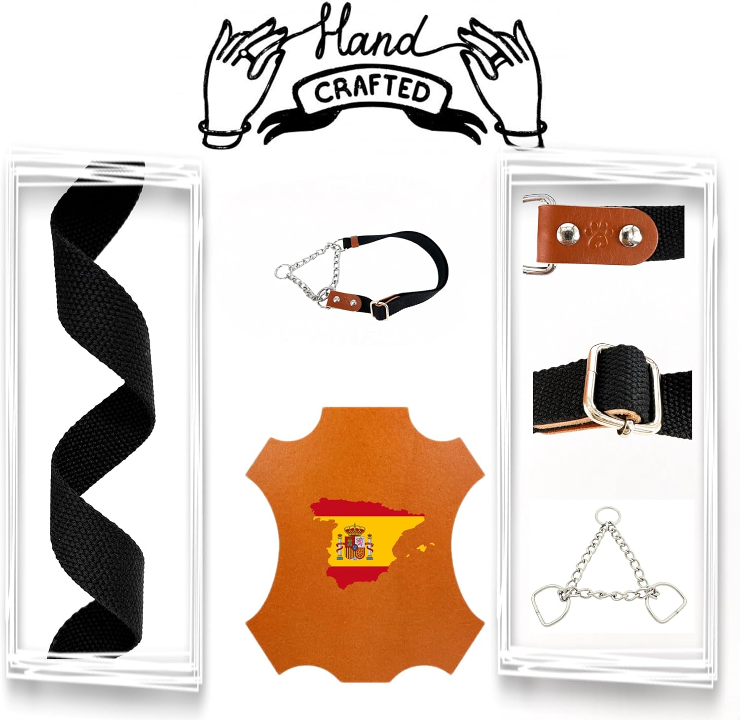Martingale Collier Semi Etrangleur pour Chien avec Chaîne et Cuir - Anti Traction - L - Noir & Cognac L Noir & Cognac