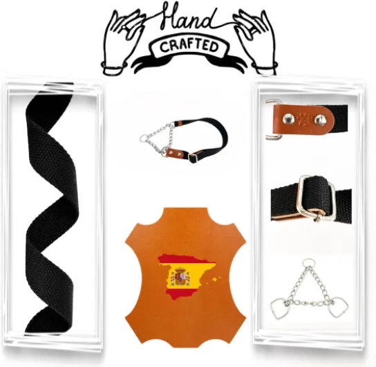 Martingale Collier Semi Etrangleur pour Chien avec Chaîne et Cuir - Anti Traction - L - Noir & Cognac L Noir & Cognac
