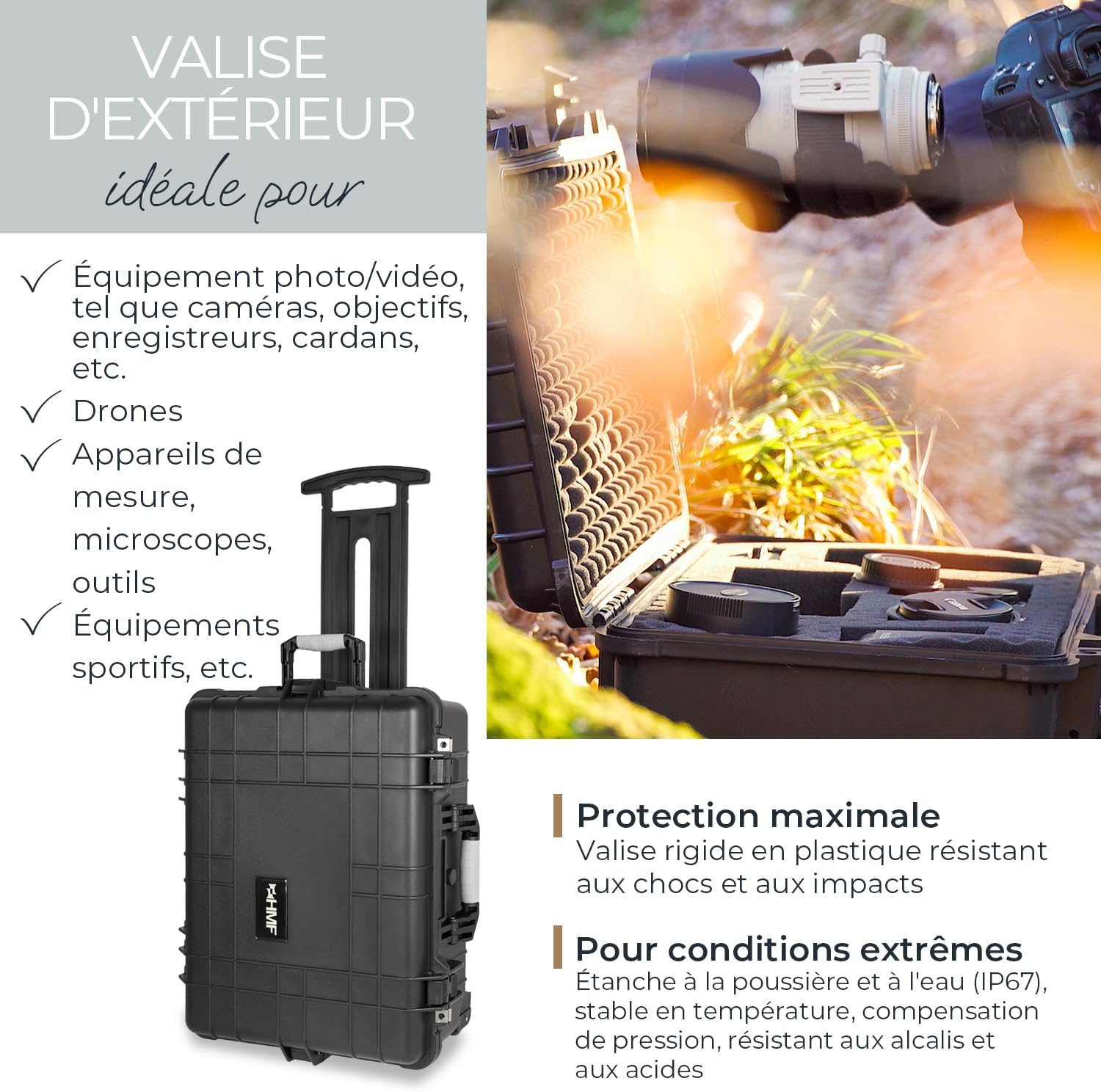 ODK400 Valise à roulettes d'extérieur avec mousse prédécoupée, Noir , 58.5 x 45 x 27.5 cm, Valise