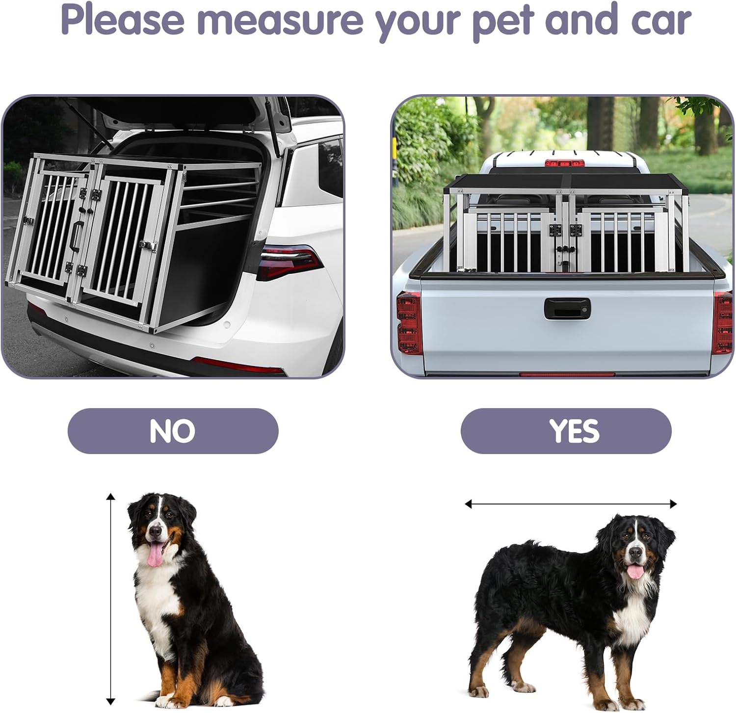 Caisse Transport Chien, Cage de Transport pour 2 Chiens Voiture,Caisse de Transport pour Grand Chien Aluminium avec Cloison Séparation Fermeture Sécurité, Cage Transport Solide 97x92x66cm Noir L 97 x l 92 x H 66 cm