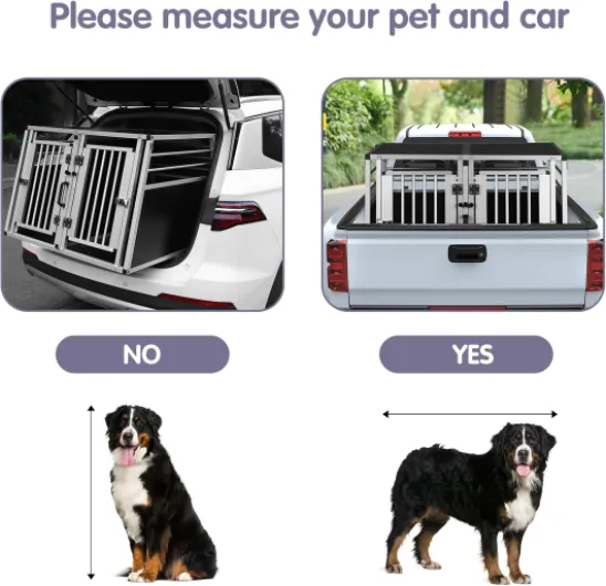 Caisse Transport Chien, Cage de Transport pour 2 Chiens Voiture,Caisse de Transport pour Grand Chien Aluminium avec Cloison Séparation Fermeture Sécurité, Cage Transport Solide 97x92x66cm Noir L 97 x l 92 x H 66 cm