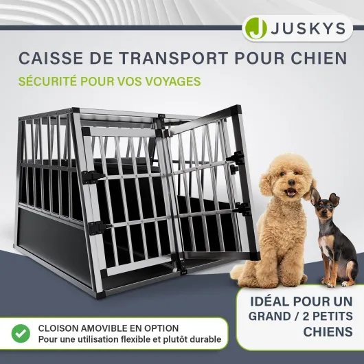 Caisse de Transport en Aluminium pour Chiens XL - 96x91x70 cm - Caisse Robuste et Facile à Entretenir pour la Voiture - 2 Portes grillagées verrouillables - Box Voyage pour Chiens