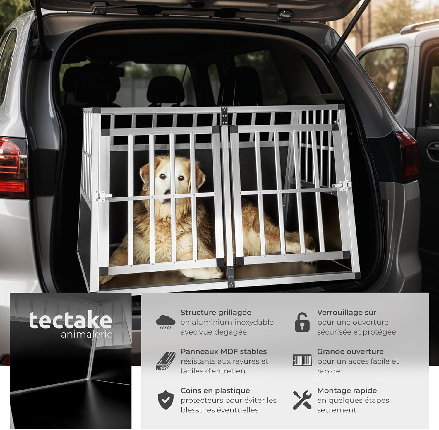 ® Caisse de Transport pour Chien légère & Solide Cage de Transport Chien Double pour Transport Chiens Voiture, Maison ou Jardin Cage pour Max - 2 Chiens - 104 x 90,5 x 69 cm L 104 x l 90,5 x H 69 cm Double
