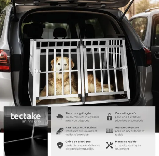 ® Caisse de Transport pour Chien légère & Solide Cage de Transport Chien Double pour Transport Chiens Voiture, Maison ou Jardin Cage pour Max - 2 Chiens - 104 x 90,5 x 69 cm L 104 x l 90,5 x H 69 cm Double