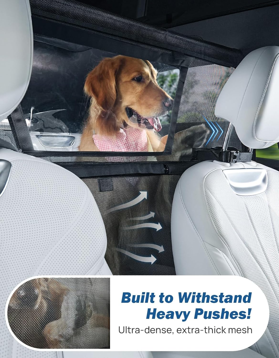 JOYTUTUS Grille de séparation pour chien de voiture, filet de protection barrière, avec fenêtre de visualisation, grille de séparation universelle pour chiens, 132 * 79 cm, pour voitures, SUV, camions
