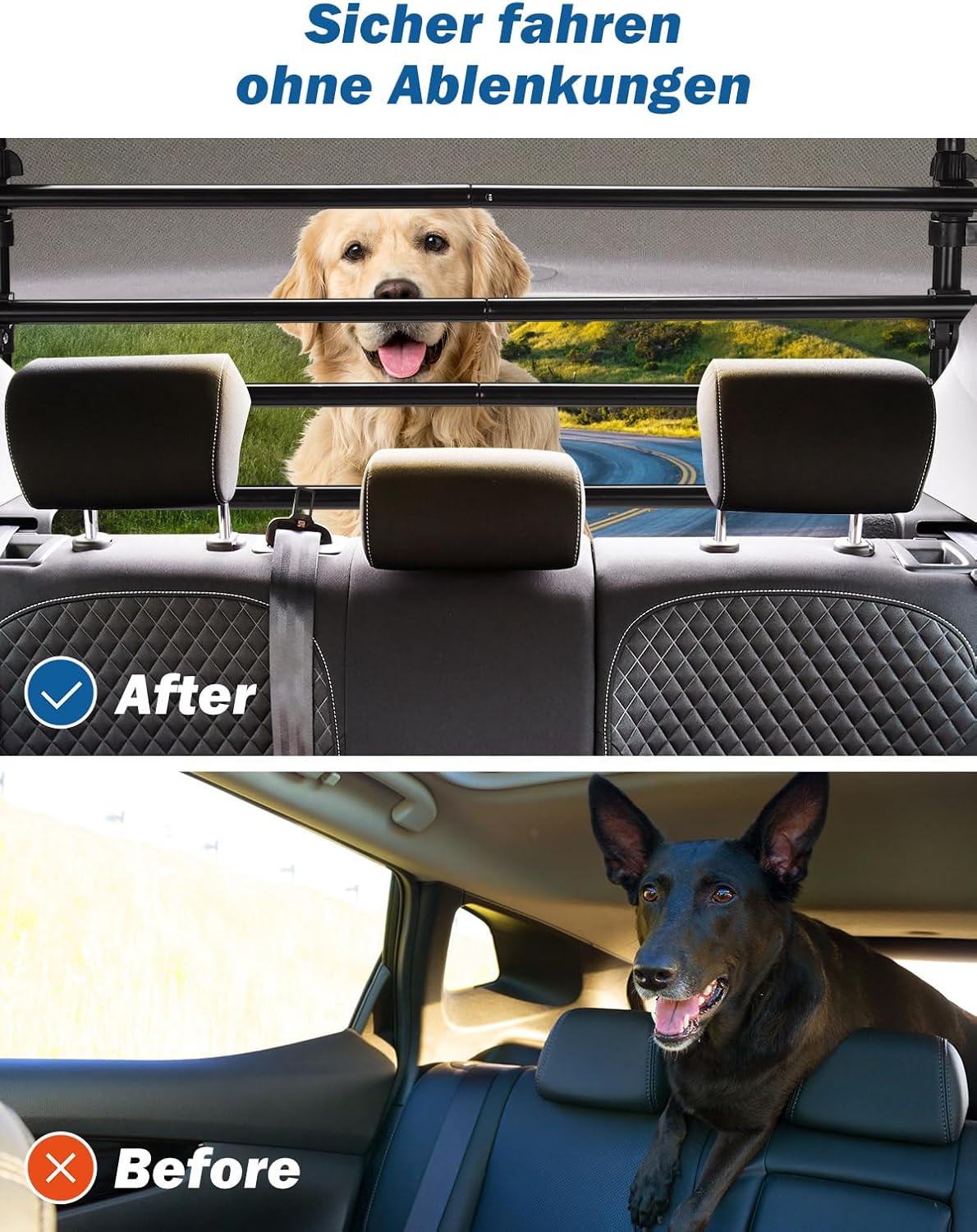 JOYTUTUS Grille de Séparation Voiture pour Chien, Grille de Protection Ajustable pour Chien Noir 32-52cm * 85-150cm, Barrière de Protection Universelle Durable Installation Facile Style A
