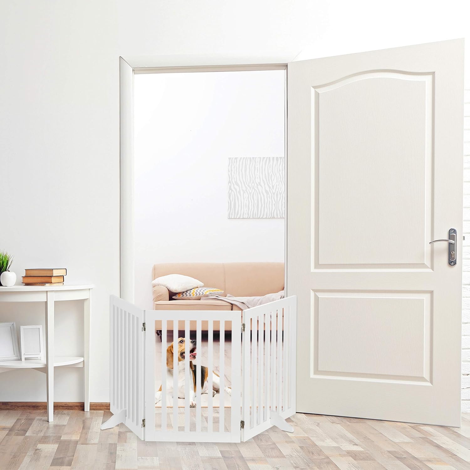 Barrière protection, pliable, grillage pour chiens réglable, cheminée et four, MDF, H x L : 70 x 154 cm, blanc