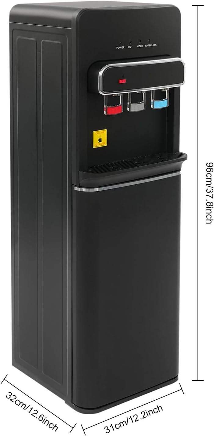 Fontaine à Eau Chargement Inférieur 3 Températures, Distributeur d'eau Chaude 550W et Froide 75W, Fontaine Eau Chaude Froide avec Verrouillage de Sécurité, pour Bonbonne 5 Gallons, Maison Bureau Noir