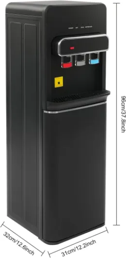 Fontaine à Eau Chargement Inférieur 3 Températures, Distributeur d'eau Chaude 550W et Froide 75W, Fontaine Eau Chaude Froide avec Verrouillage de Sécurité, pour Bonbonne 5 Gallons, Maison Bureau Noir