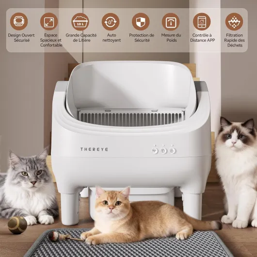 Litiere Chat autonettoyante avec Application et capteur de sécurité, Ouverture silencieuse, élimination des odeurs, pour Chats de 1,5 à 12,5 kg, Triple Protection Anti-pinceme gris